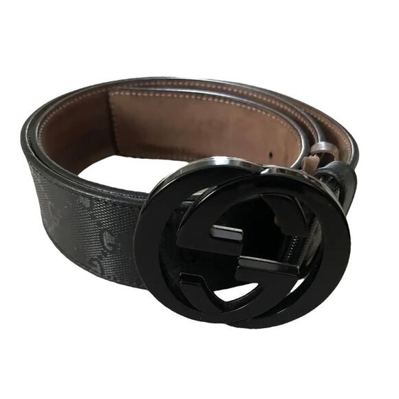 Gucci Black Logo Belt w/ Interlocking G Buckle S/M Designer Luxury Money READ - Picture 1 of 11